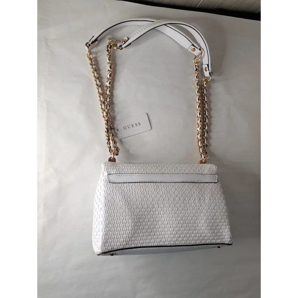 Guess Lisbet 2 Compartment Woven Shoulder Bag In Stone